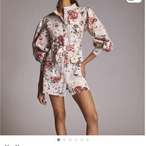 Anthropologie Floral Cotton Mini Shirtdress in Blush and Rose